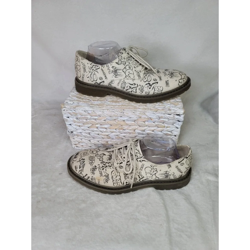 Y2K Mens Graffiti Print Canvas Derby Shoes Street Art Oxfords US 10 Urban Alt